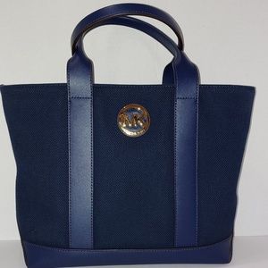 Fulton Canvas Tote, Navy Blue with Leather Trim